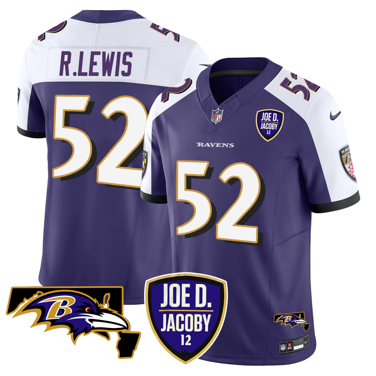 Men's Ravens Joe D & Jacoby Patch Vapor Limited Jersey - All Stitched - Purple Alternate - Ray Lewis — view 1