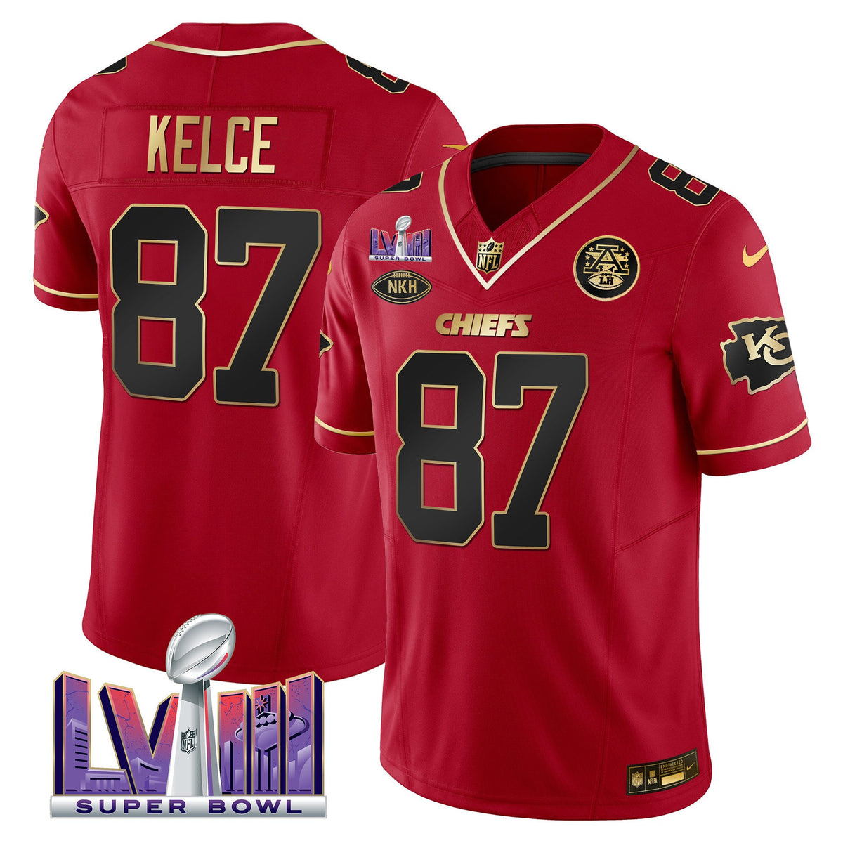 Men's Chiefs Super Bowl LVIII Patch Vapor Jersey V2 - All Stitched - Red Special - Travis Kelce — view 1