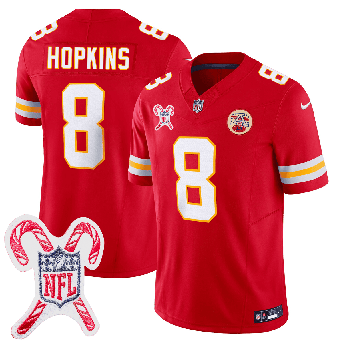Men's Kansas City Chiefs Christmas Patch Vapor Limited Jersey - All Stitched - Red - DeAndre Hopkins — view 1