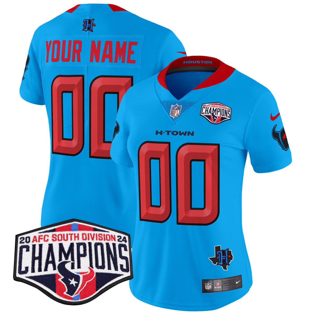 Houston Texans 2024 AFC South Division Champions Patch Vapor Limited Custom Jersey - All Stitched - Blue — view 1