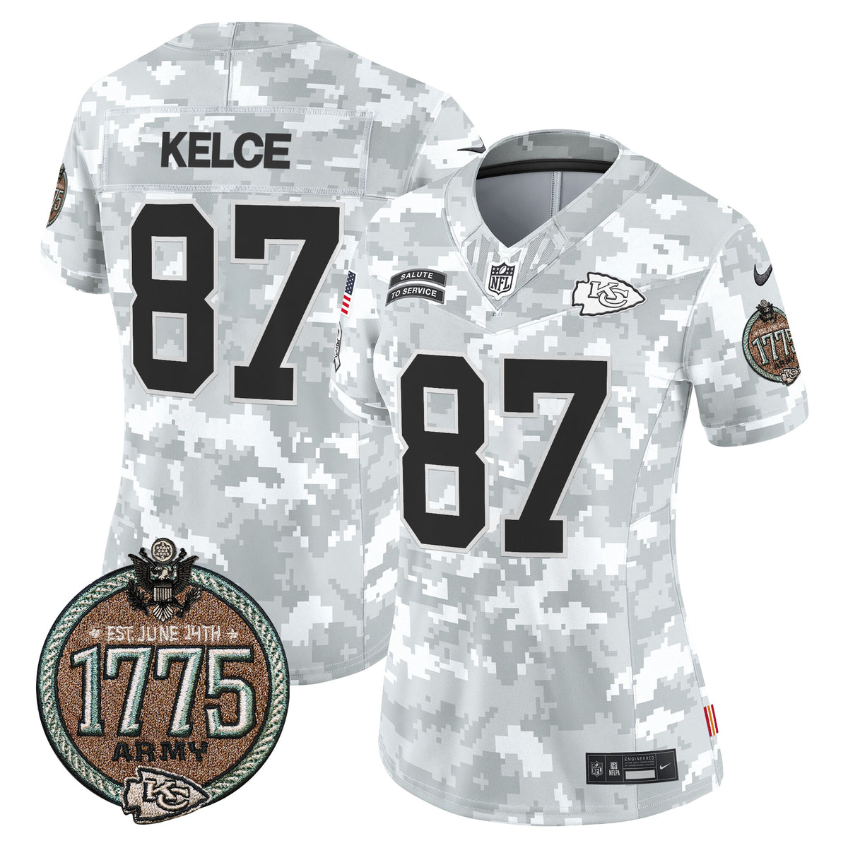 Women's Chiefs 2024 Salute to Service Establishment Year Patch Vapor Limited Jersey - All Stitched - Army - Travis Kelce — view 1