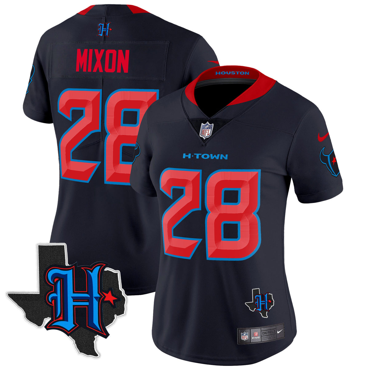 Women's Houston Texans 2024 Texas Patch Vapor Limited Jersey - All Stitched - Navy Limited - Joe Mixon — view 1