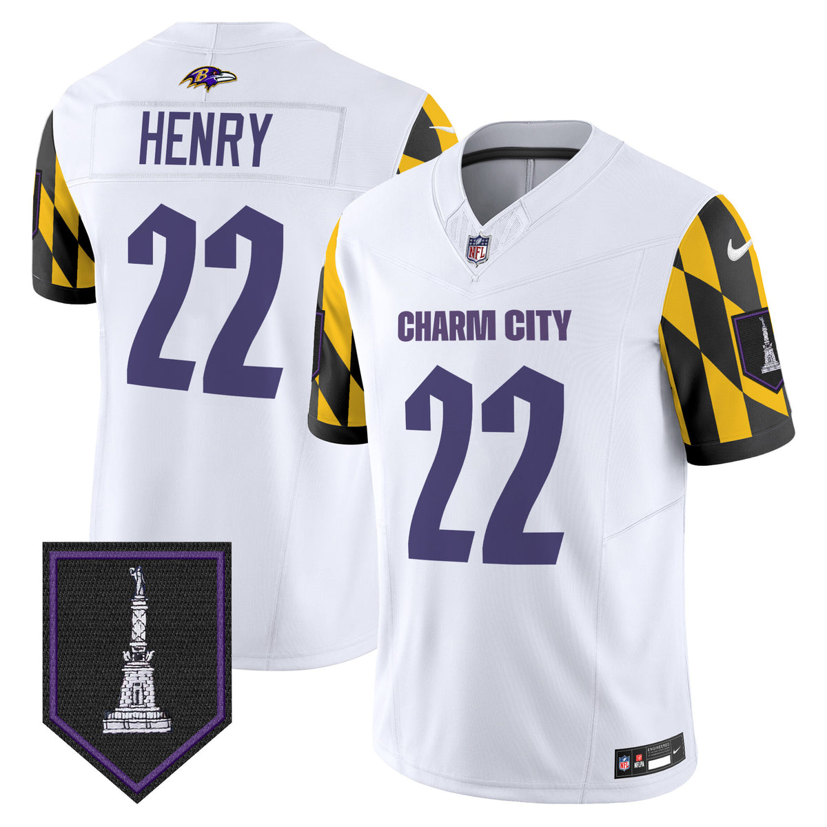Men's Ravens City Edition Patch Vapor Limited Jersey - All Stitched - White - Derrick Henry — view 1