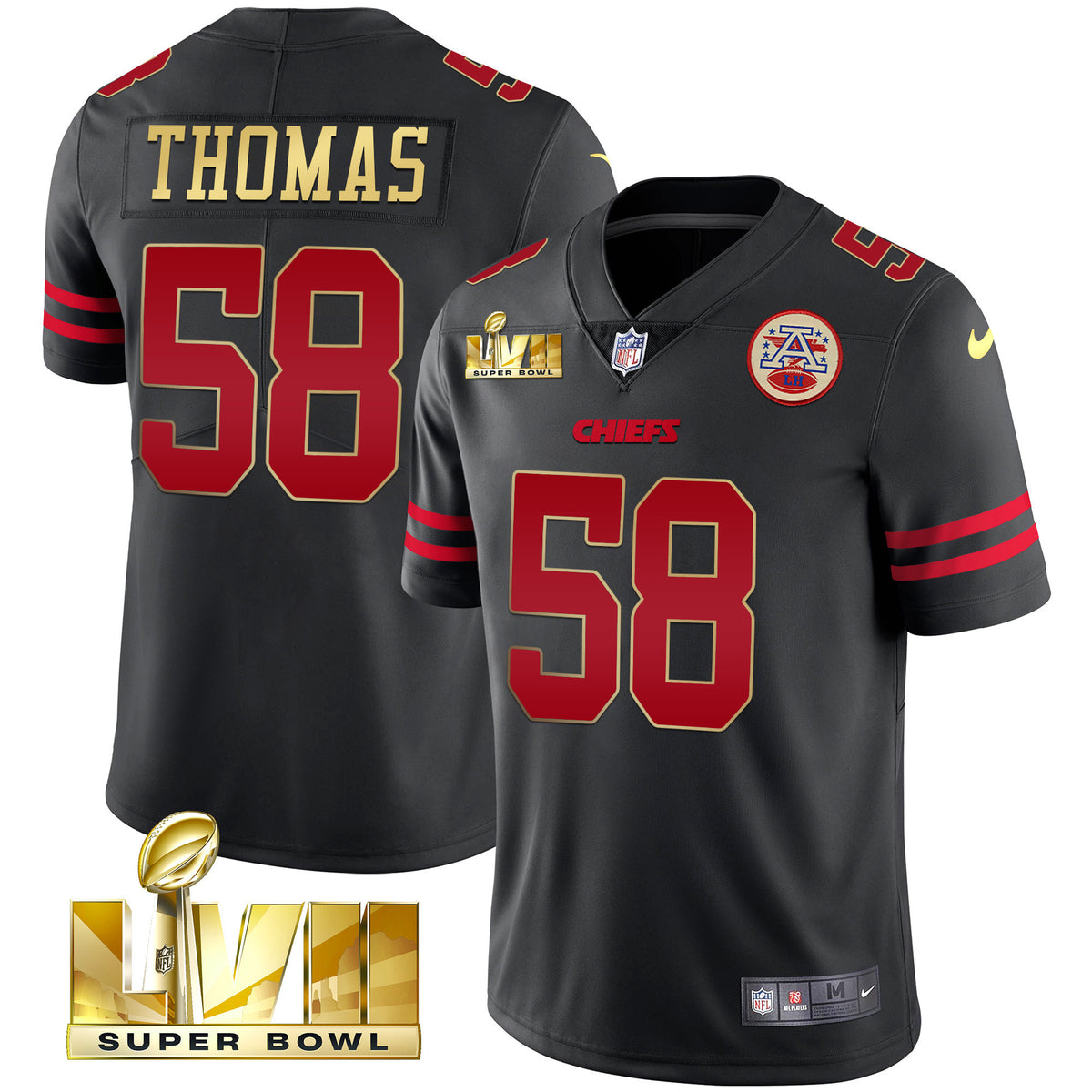 Men's Chiefs Super Bowl LVII Red Gold Vapor Jersey V2 - All Stitched - Red Special - Travis Kelce — view 1