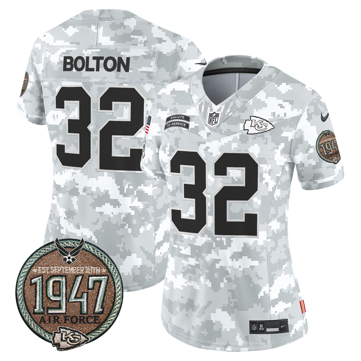 Women's Chiefs 2024 Salute to Service Establishment Year Patch Vapor Limited Jersey - All Stitched - Air Force - Nick Bolton — view 1