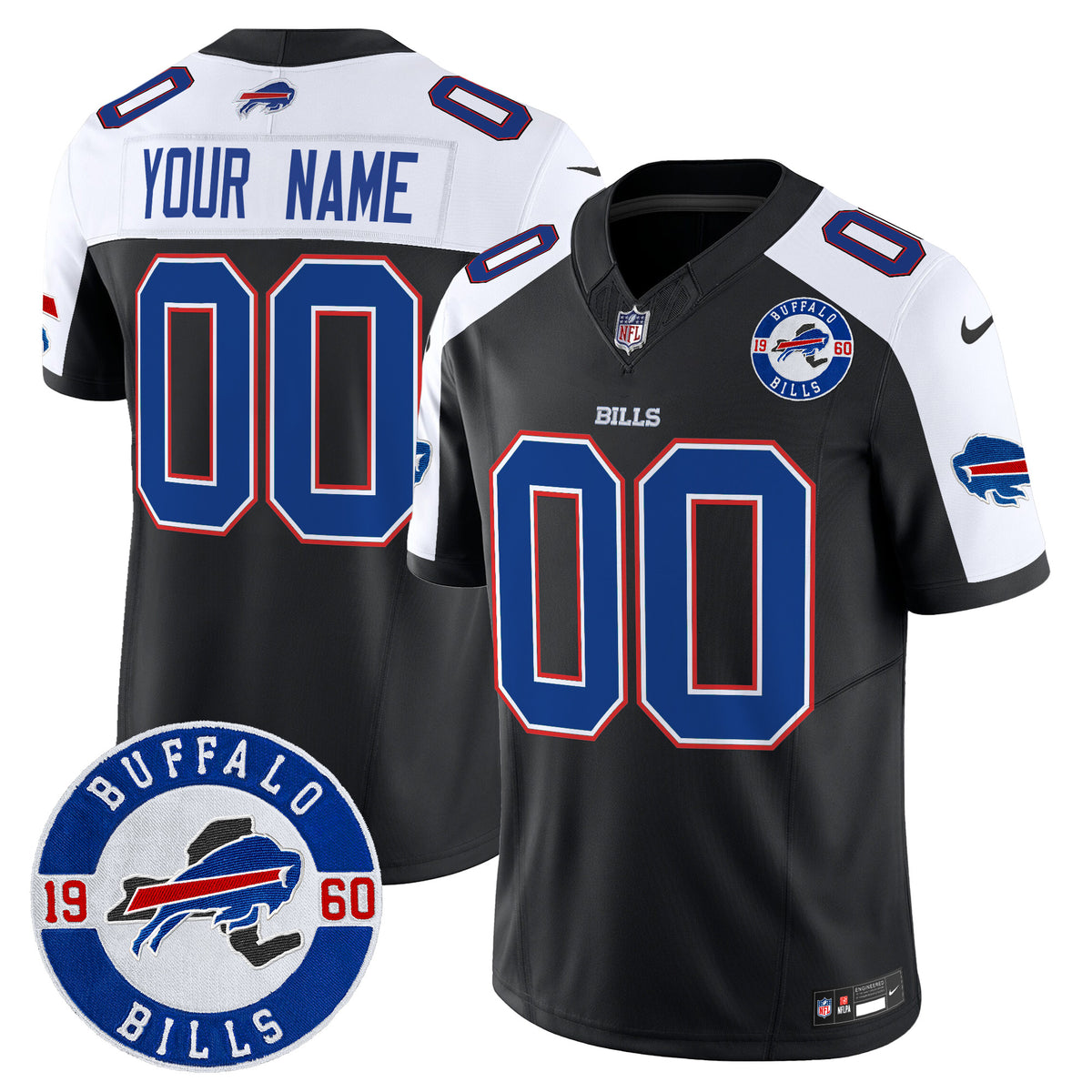 Buffalo Bills 2024 Vapor Limited Custom Jersey - Est. 1960 Patch - All Stitched - Black Alternate — view 1