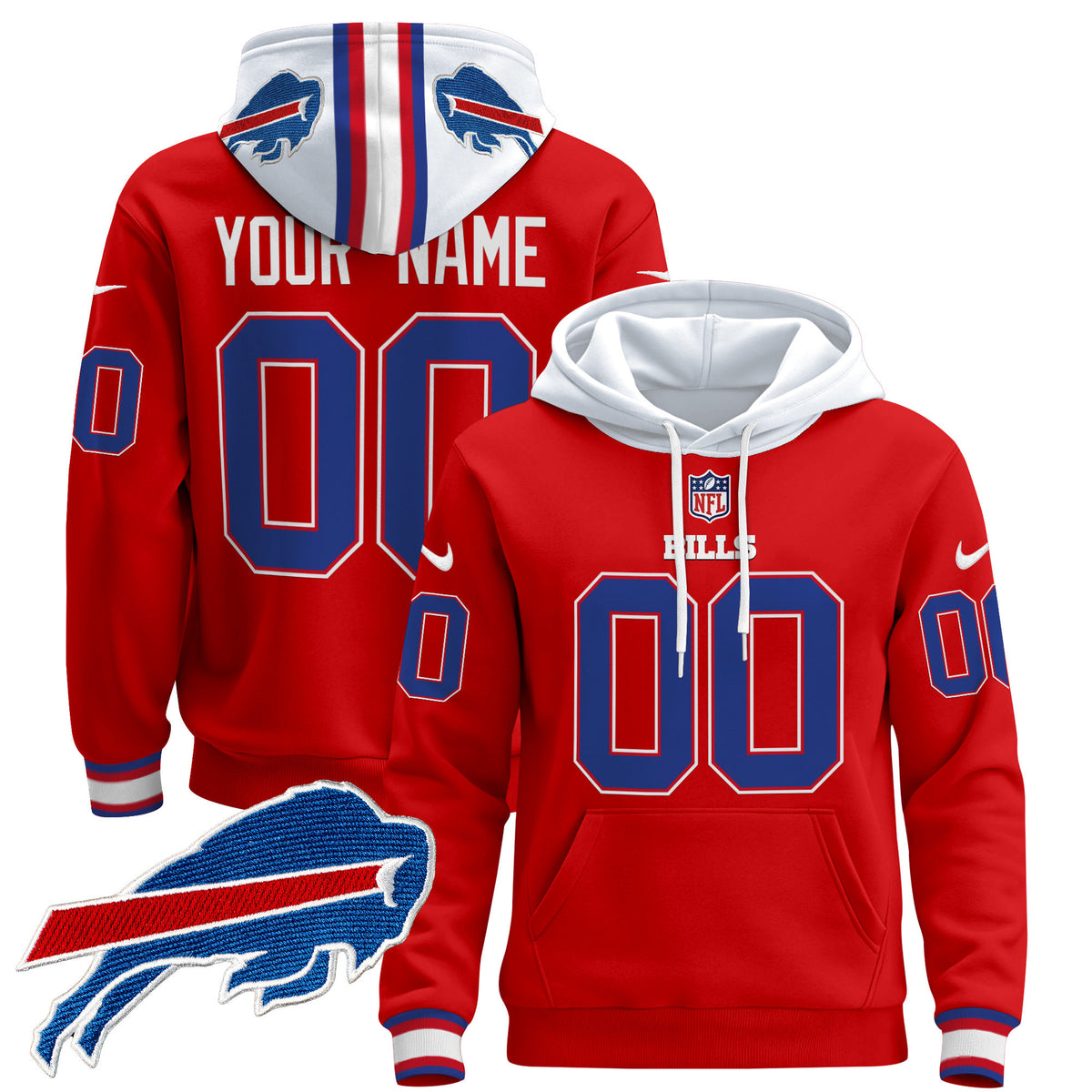 Buffalo Bills 2024 Custom Pullover Hoodie - All Stitched - Red — view 1