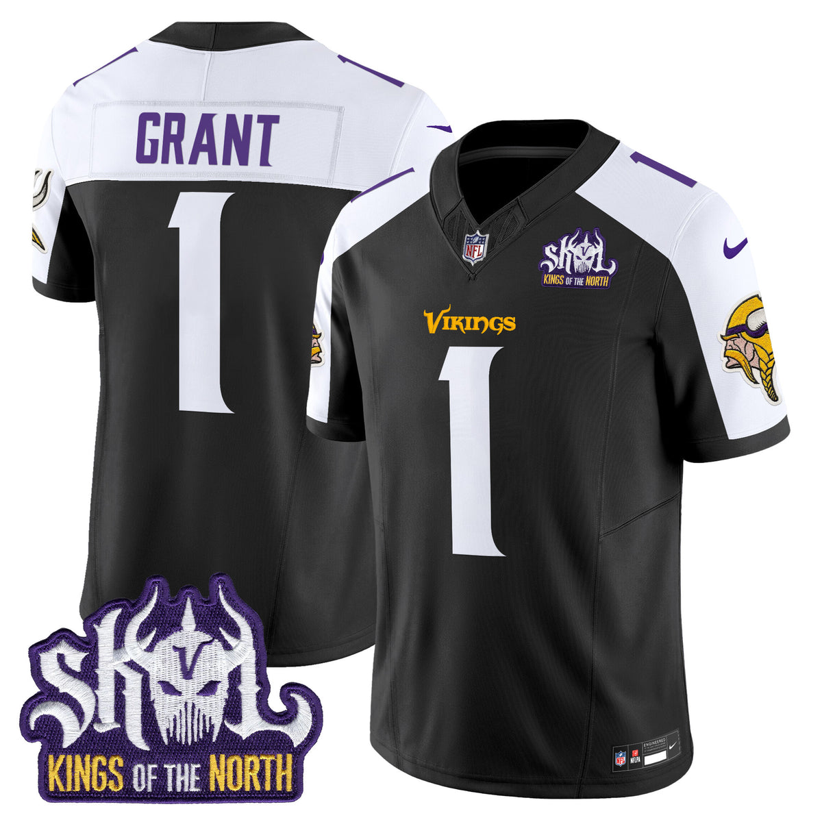 Men's Minnesota Vikings Kings Of The North Patch Vapor Limited Jersey - All Stitched - Black Alternate - Bud Grant — view 1
