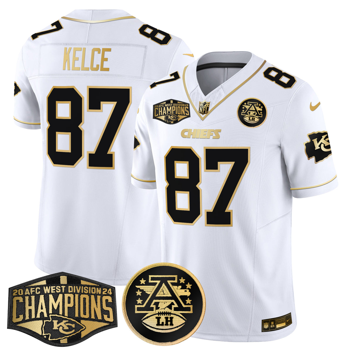 Men's Chiefs 2024 AFC West Division Champions Patch Gold Vapor Limited Jersey - All Stitched - White Gold - Travis Kelce — view 1