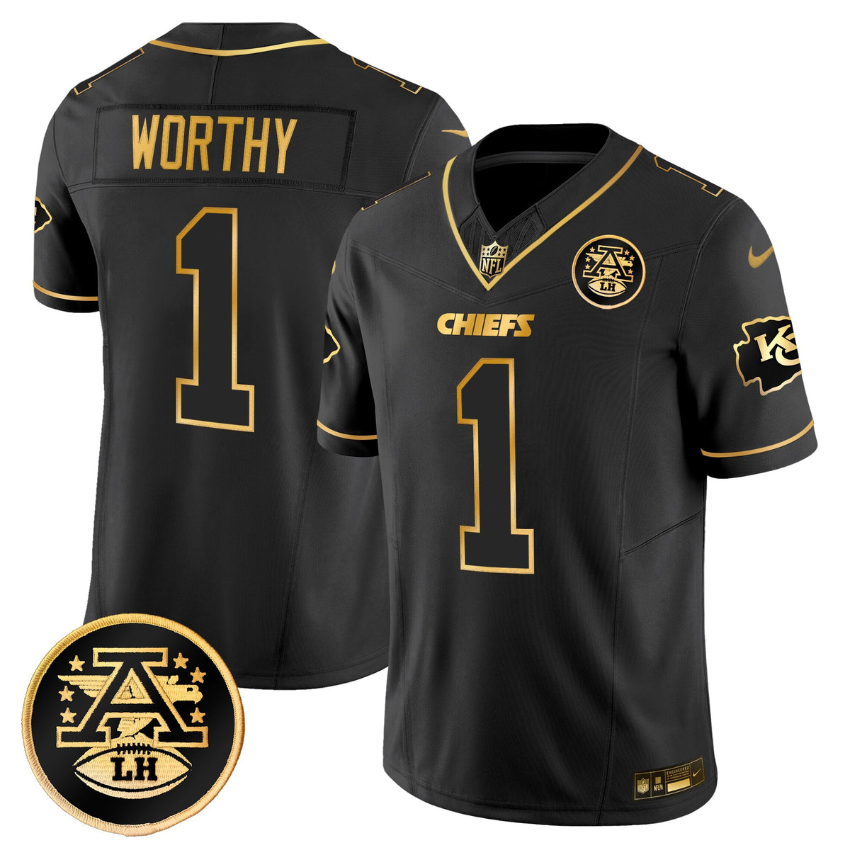 Men's Kansas City Chiefs 2025 Gold Vapor Limited Jersey - All Stitched - Black Gold - Xavier Worthy — view 1