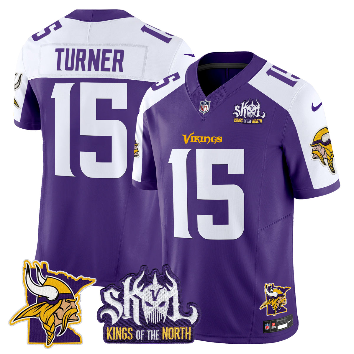 Men's Minnesota Vikings Kings Of The North Patch Vapor Limited Jersey V3 - All Stitched - Purple Alternate - Dallas Turner — view 1