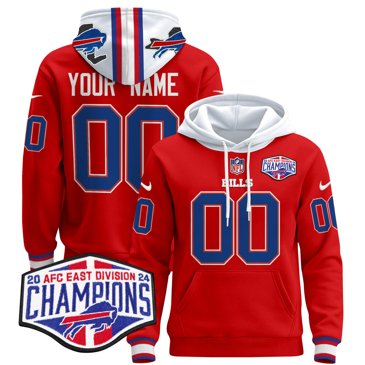 Buffalo Bills 2024 Custom Pullover Hoodie V2 - All Stitched - Red — view 1