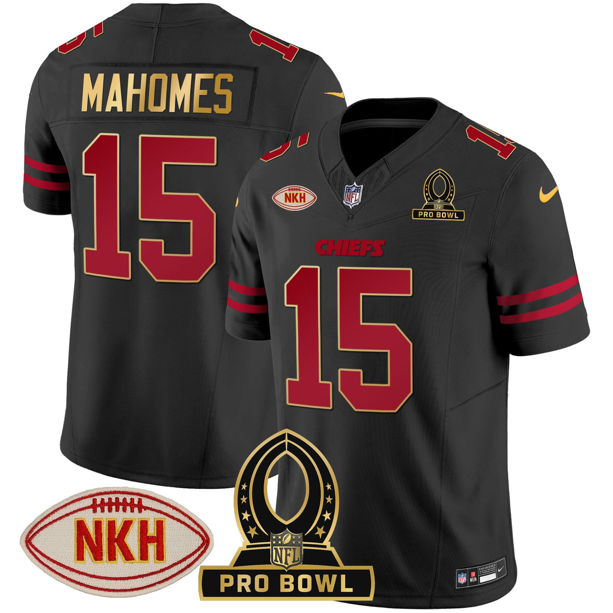 Men's Chiefs 2024 Pro Bowl Patch Vapor Jersey - All Stitched - Gold Trim - Patrick Mahomes — view 1