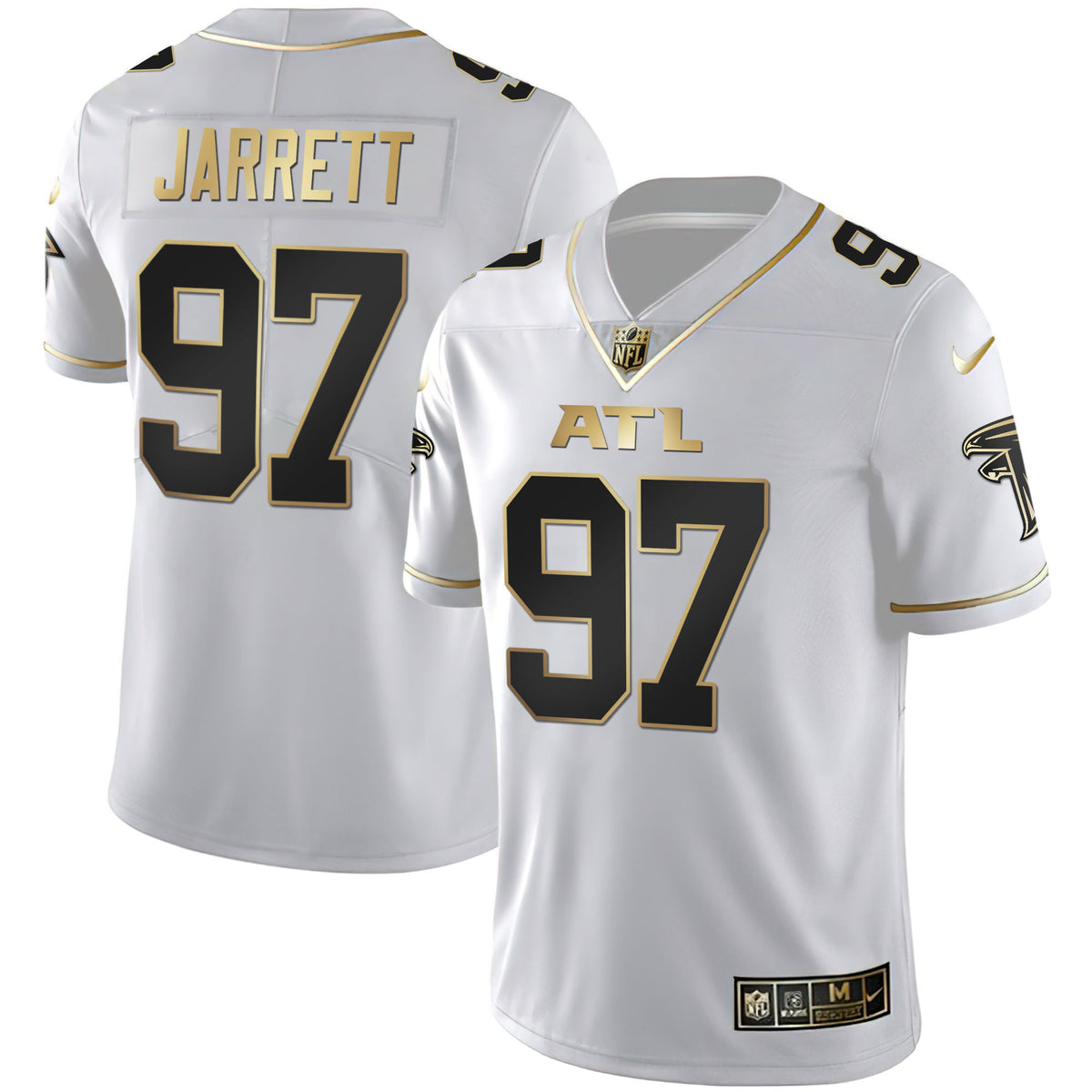 Grady Jarrett Atlanta Falcons Black Gold & White Gold Jersey - All Stitched - White Gold — view 1