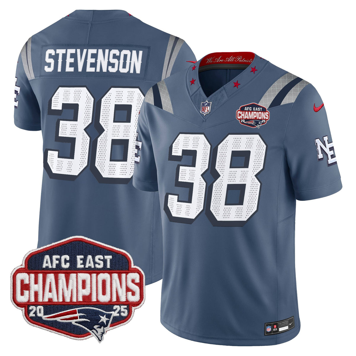 Men's New England Patriots 2025 AFC East Division Champions Vapor Limited Jersey - All Stitched - Storm Blue - Rhamondre Stevenson — view 1