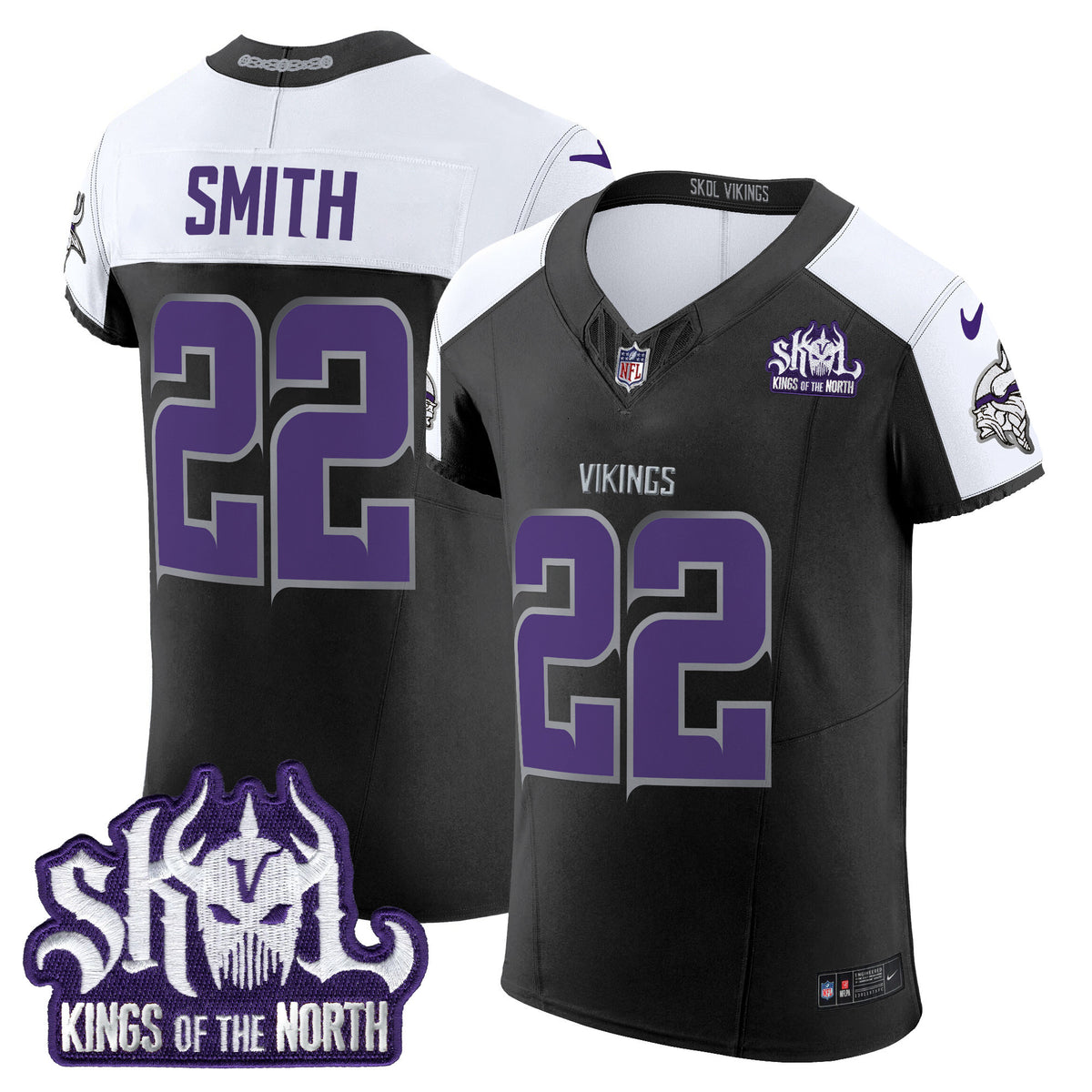 Men's Minnesota Vikings 2024 Winter Warrior Skol Patch Vapor Elite Jersey - All Stitched - Black Alternate - Harrison Smith — view 1