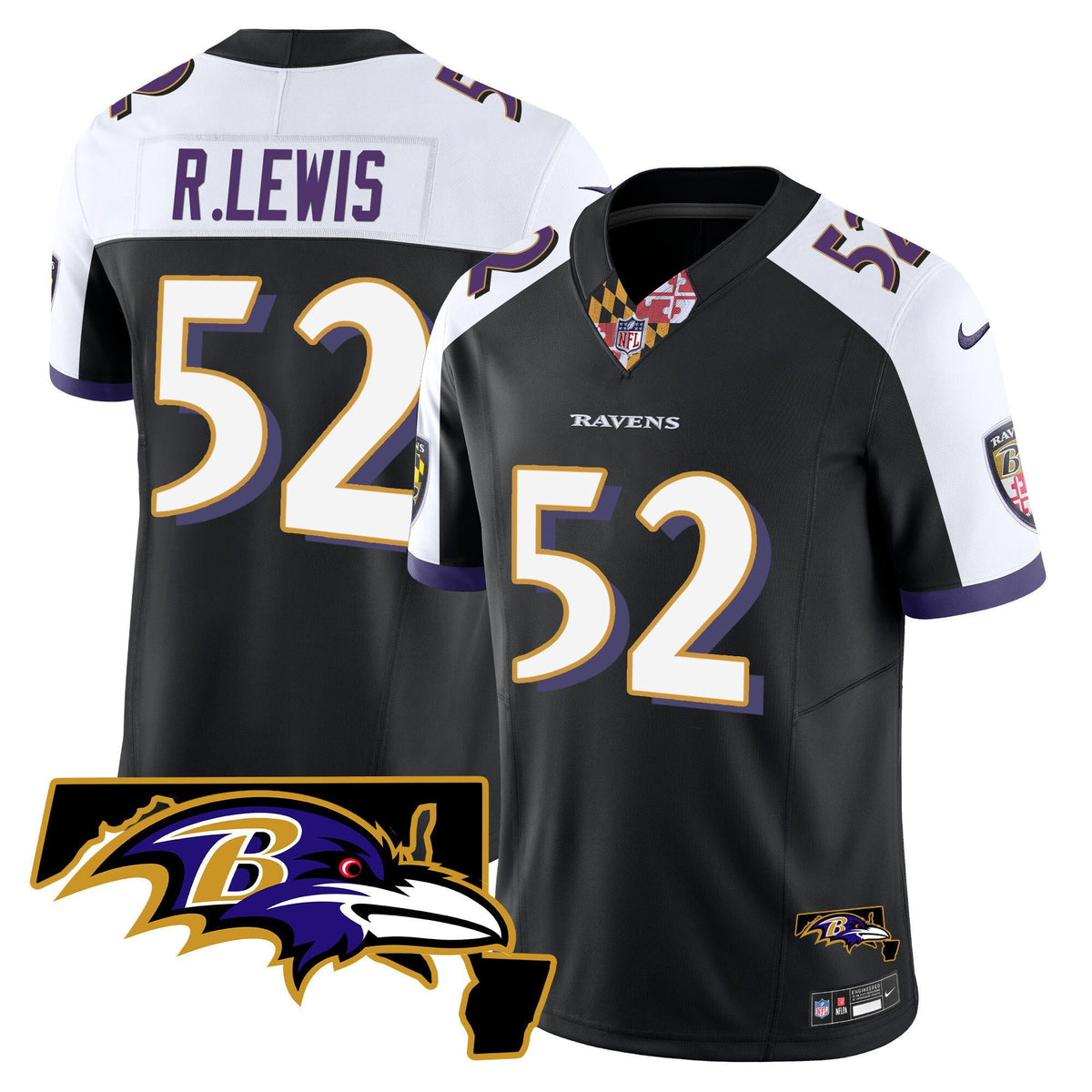 Men's Ravens Maryland Patch Vapor Limited Jersey V3 - All Stitched - Black Alternate - Ray Lewis — view 1