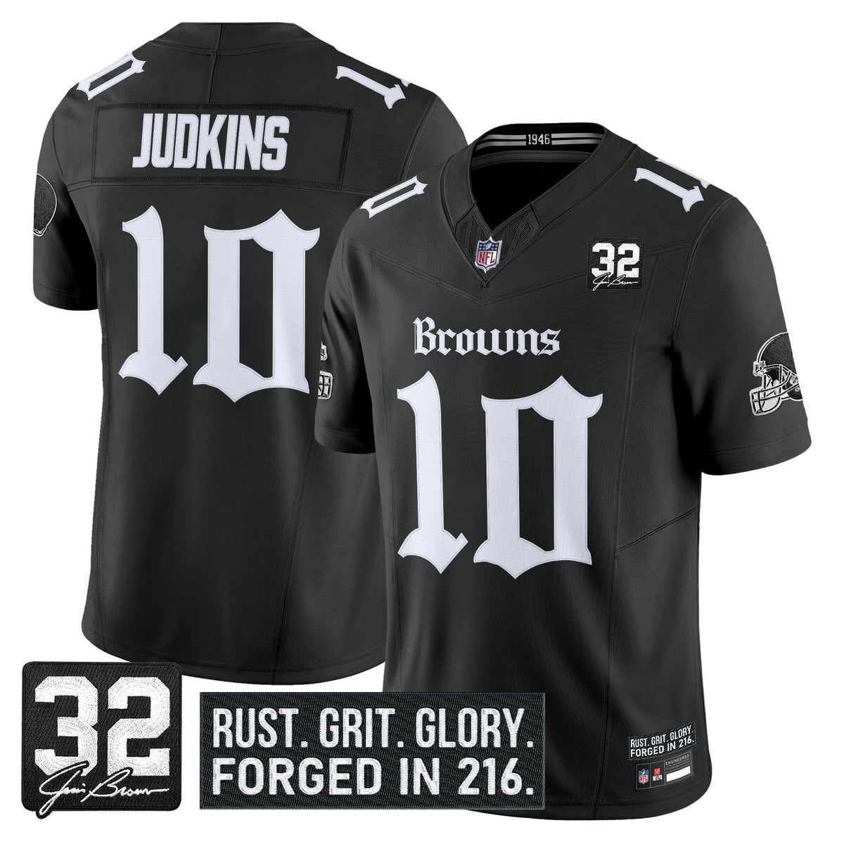 Men's Cleveland Browns 'Gothic Dawg Shadows Drop' Vapor Limited Jersey - All Stitched - Black - Quinshon Judkins — view 1