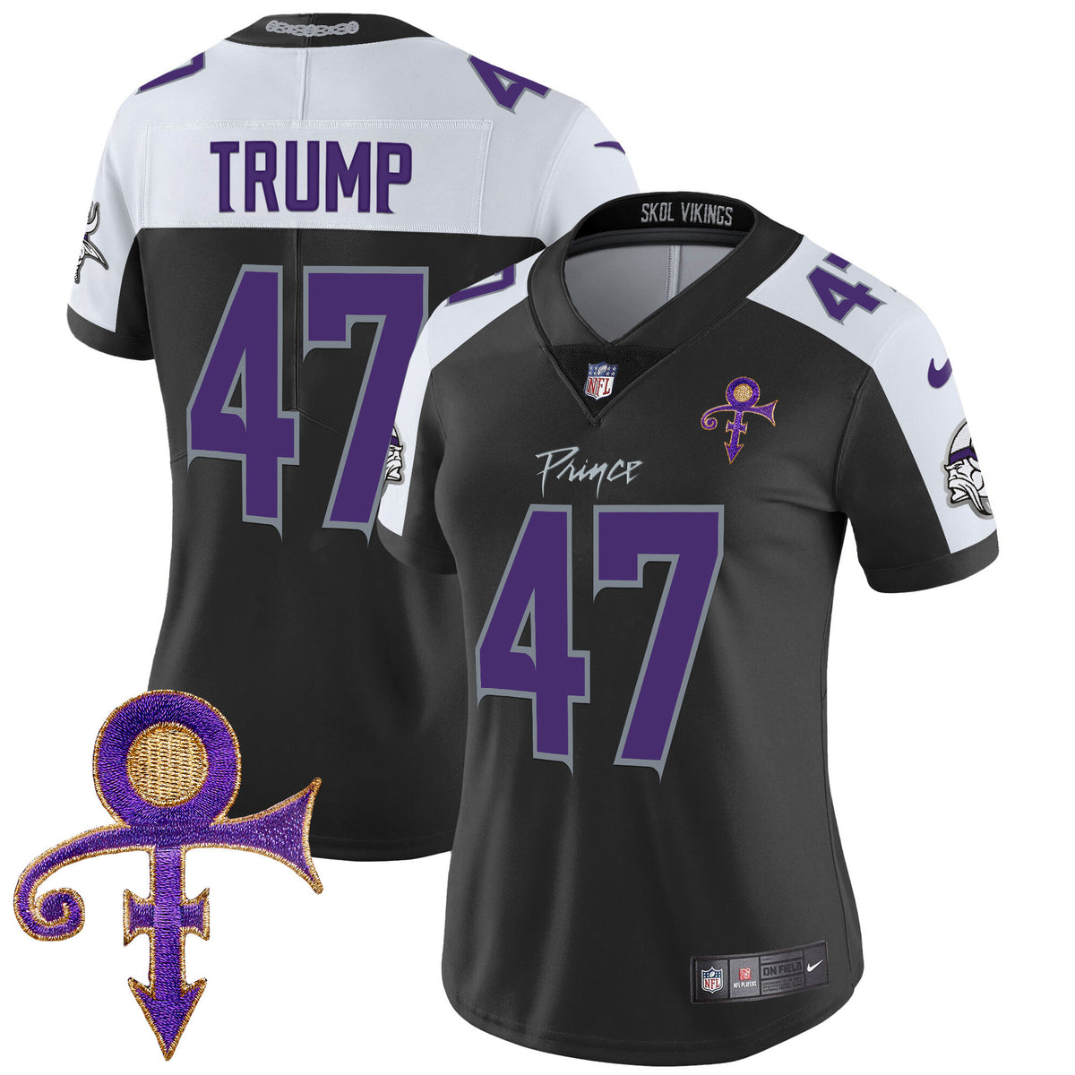 Women's Minnesota Vikings 2024 Prince Vapor Limited Jersey - All Stitched - Black Alternate - Donald Trump — view 1