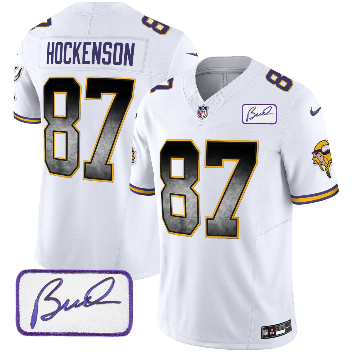Men's Vikings Bud Grant Patch Arch Smoke Vapor Jersey - All Stitched - White - T.J. Hockenson — view 1