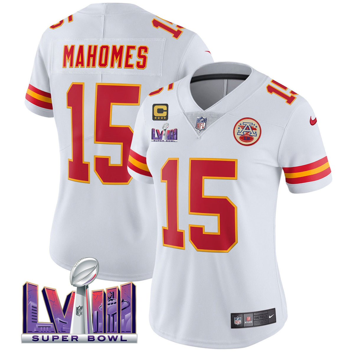 Women's Chiefs Super Bowl LVIII Patch Vapor Jersey - All Stitched - White - Patrick Mahomes — view 1