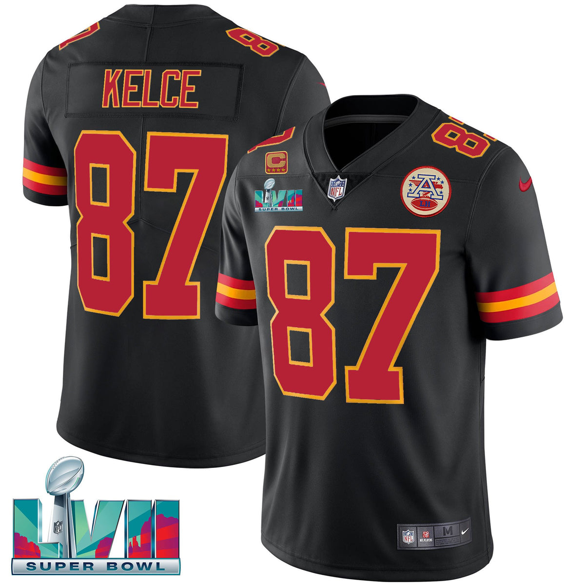 Men's Chiefs Super Bowl LVII Vapor Player Jersey - All Stitched - Black - Travis Kelce — view 1