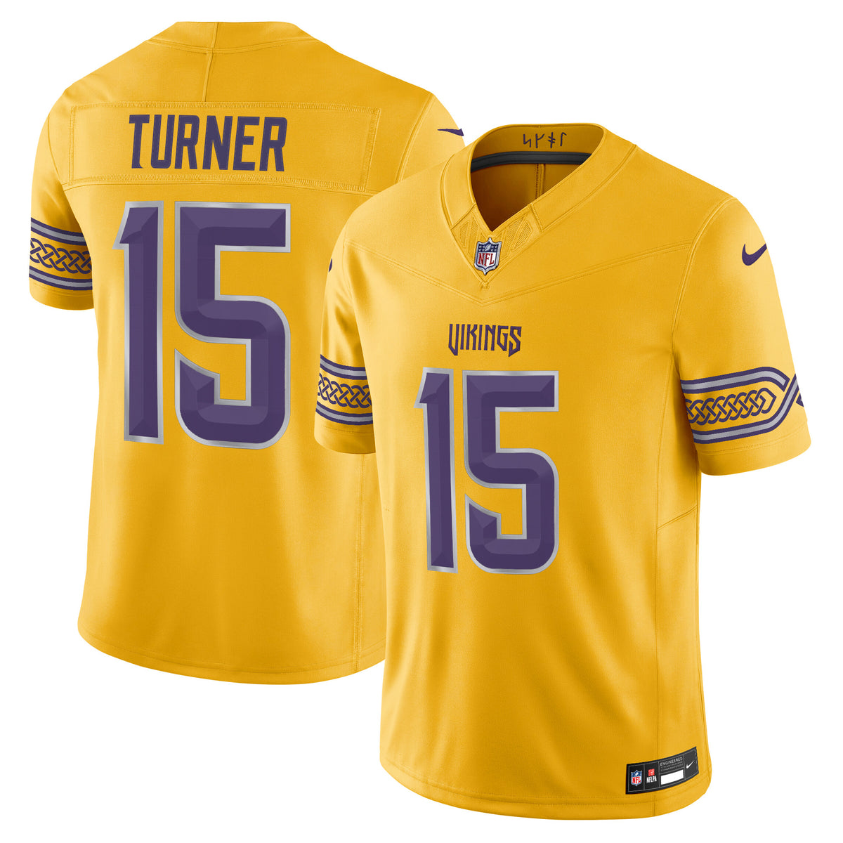 Men's Minnesota Vikings 2026 Rivalries Vapor Limited Jersey - All Stitched - Gold - Dallas Turner — view 1