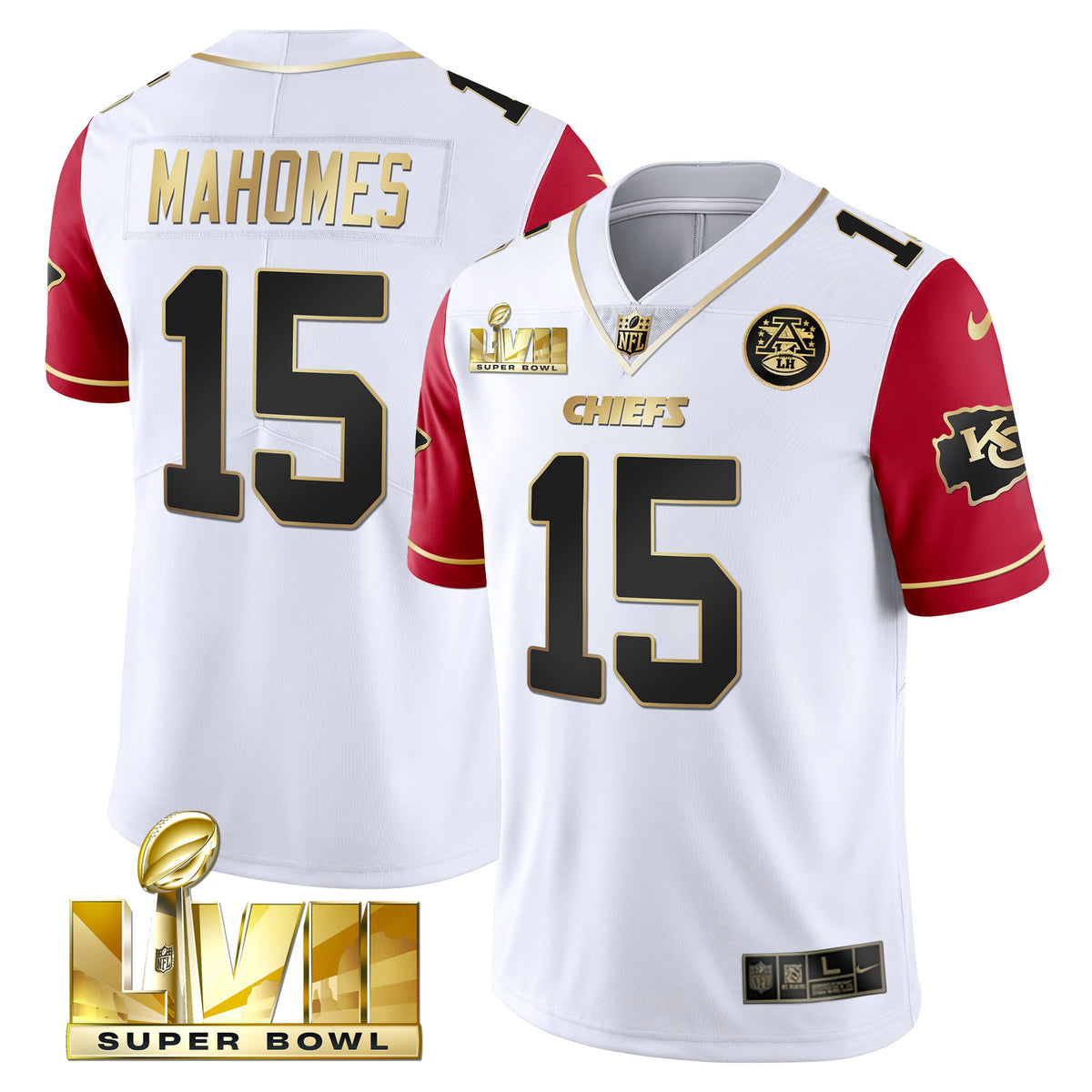 Men's Chiefs Super Bowl Vapor Gold Jersey - All Stitched - Color Sleeve - Patrick Mahomes — view 1