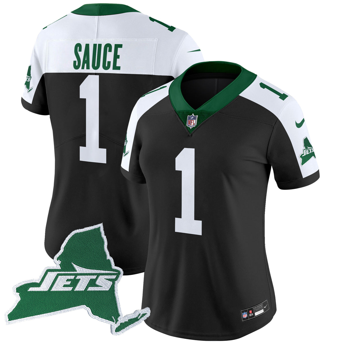 Women's New York Jets Home Patch Vapor Legacy Limited Jersey - All Stitched - Black Alternate - Ahmad Sauce — view 1