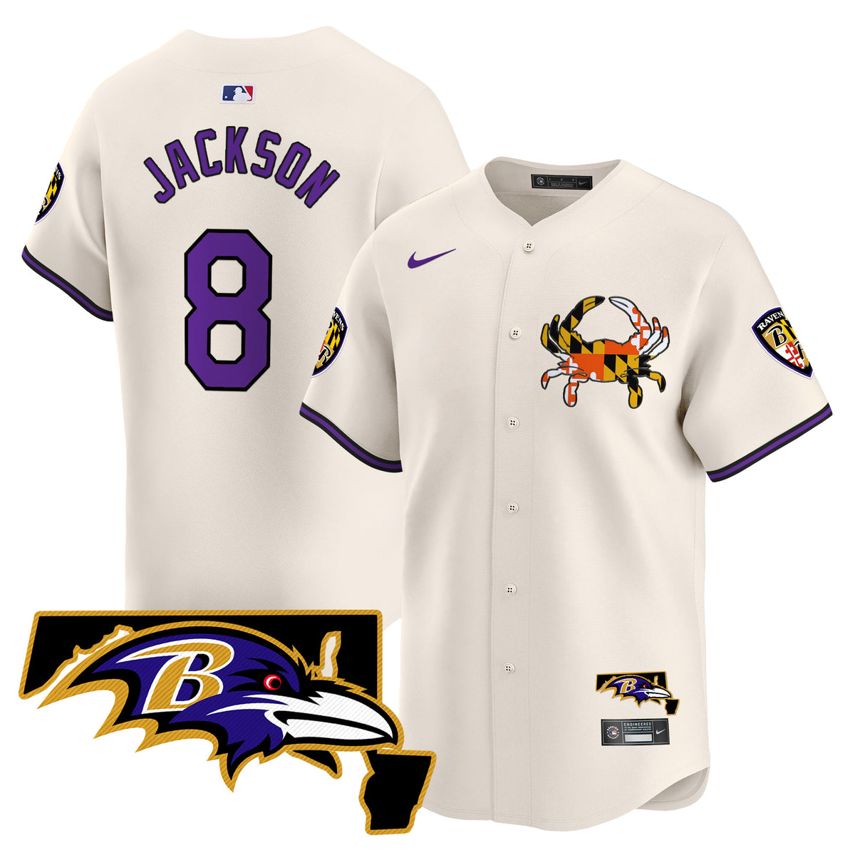 Men's Baltimore Ravens 2024 Vapor Premier Baseball Jersey V2 - All Stitched - Cream - Lamar Jackson — view 1