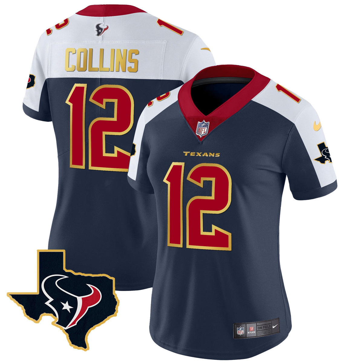 Women's Houston Texans Gold Trim Vapor Jersey - All Stitched - Alternate - Nico Collins — view 1