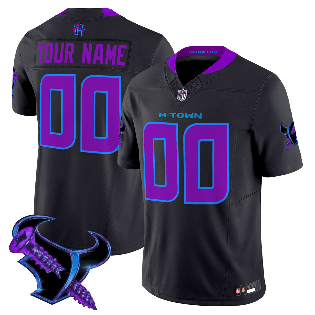 Houston Texans 2025 DJ Screw Vapor Limited Custom Jersey - All Stitched - Navy ~0234180 — view 1