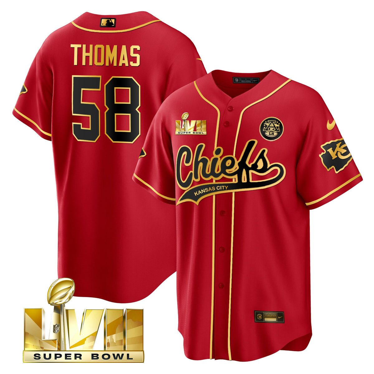 Men's Chiefs Super Bowl LVII Cool base Jersey - All Stitched - Black Red - Derrick Thomas — view 1