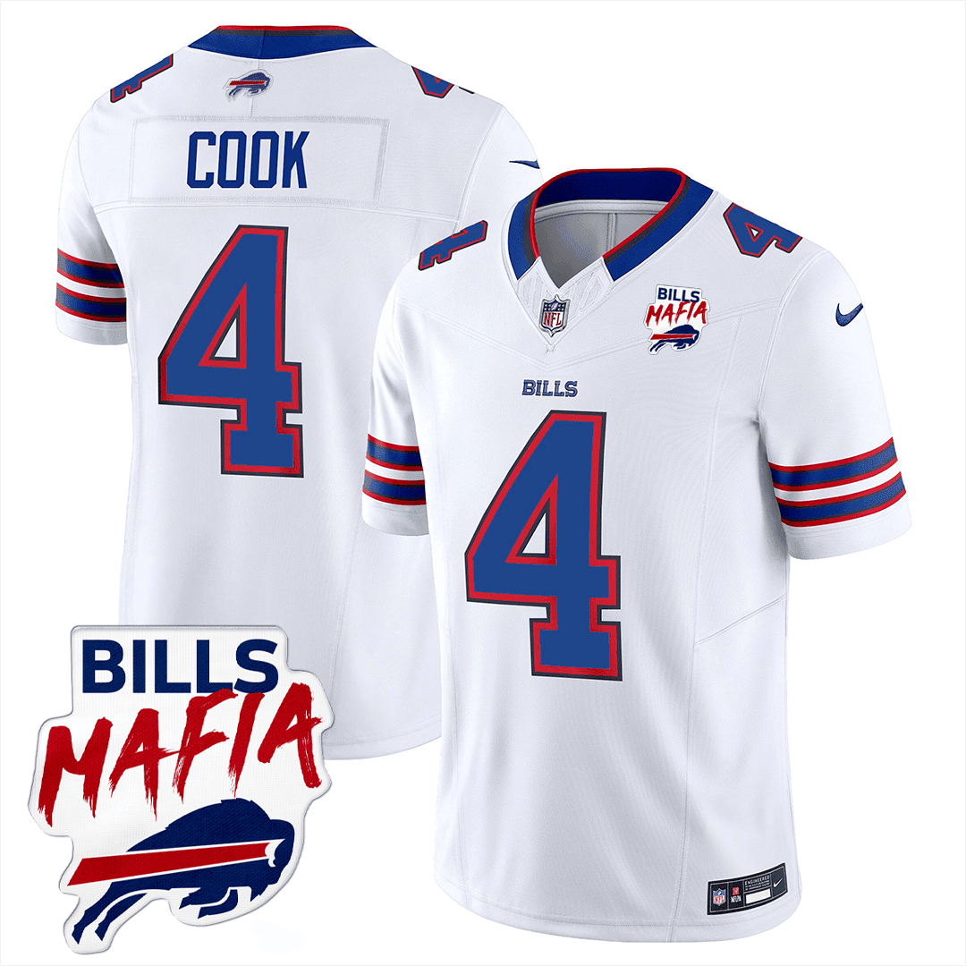 Men’s Buffalo Bills Bills Mafia Patch Limited Jersey - All Stitched - White - James Cook — view 1