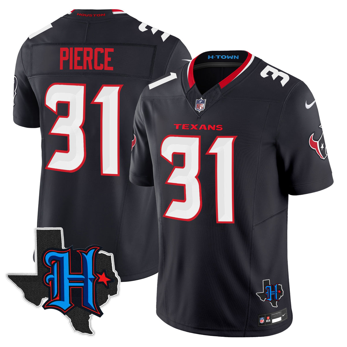 Men's Houston Texans 2024 Texas Patch Vapor Limited Jersey - All Stitched - Navy - Dameon Pierce — view 1