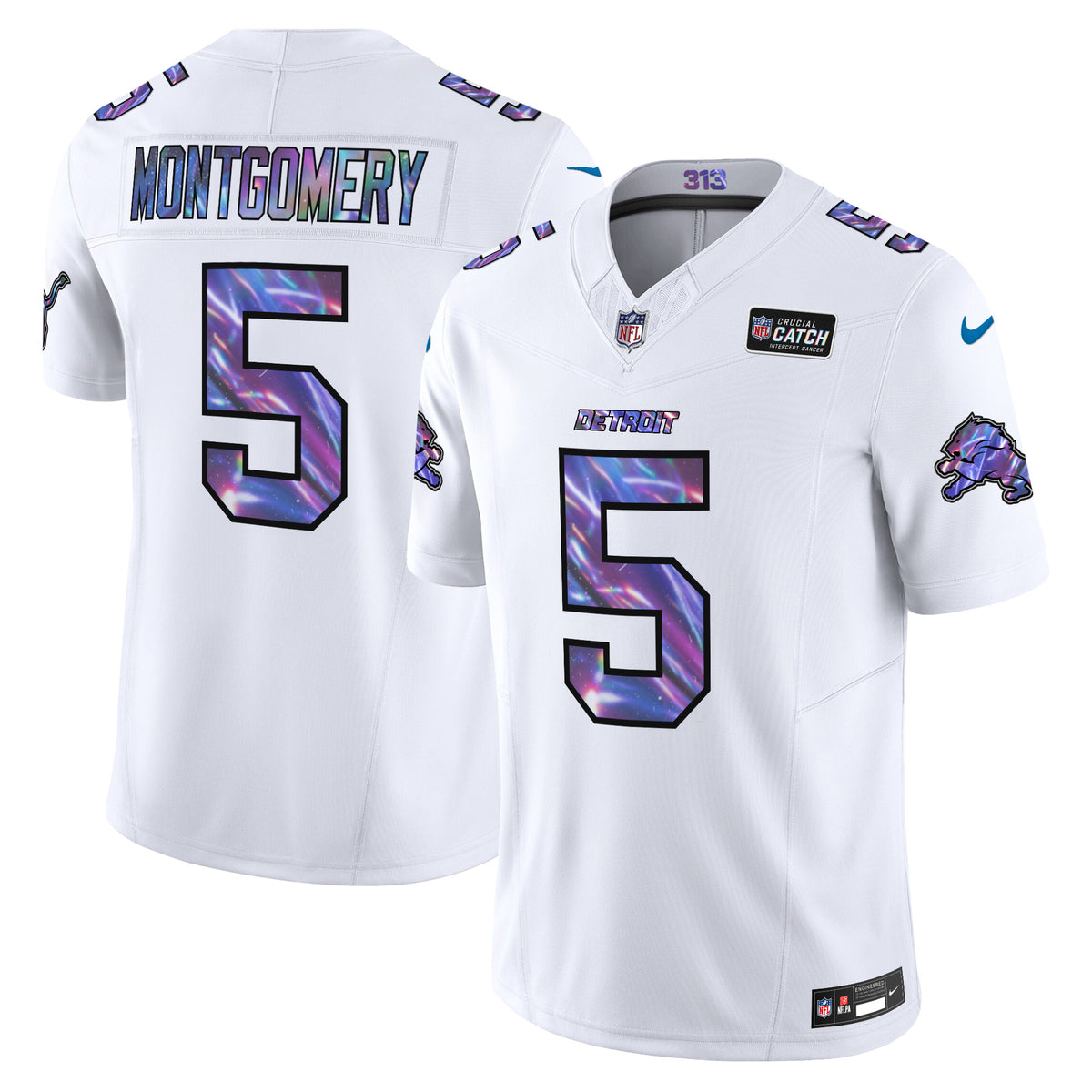 Men's Detroit Lions 2024 Crucial Catch Vapor Limited Jersey - All Stitched - White - David Montgomery — view 1