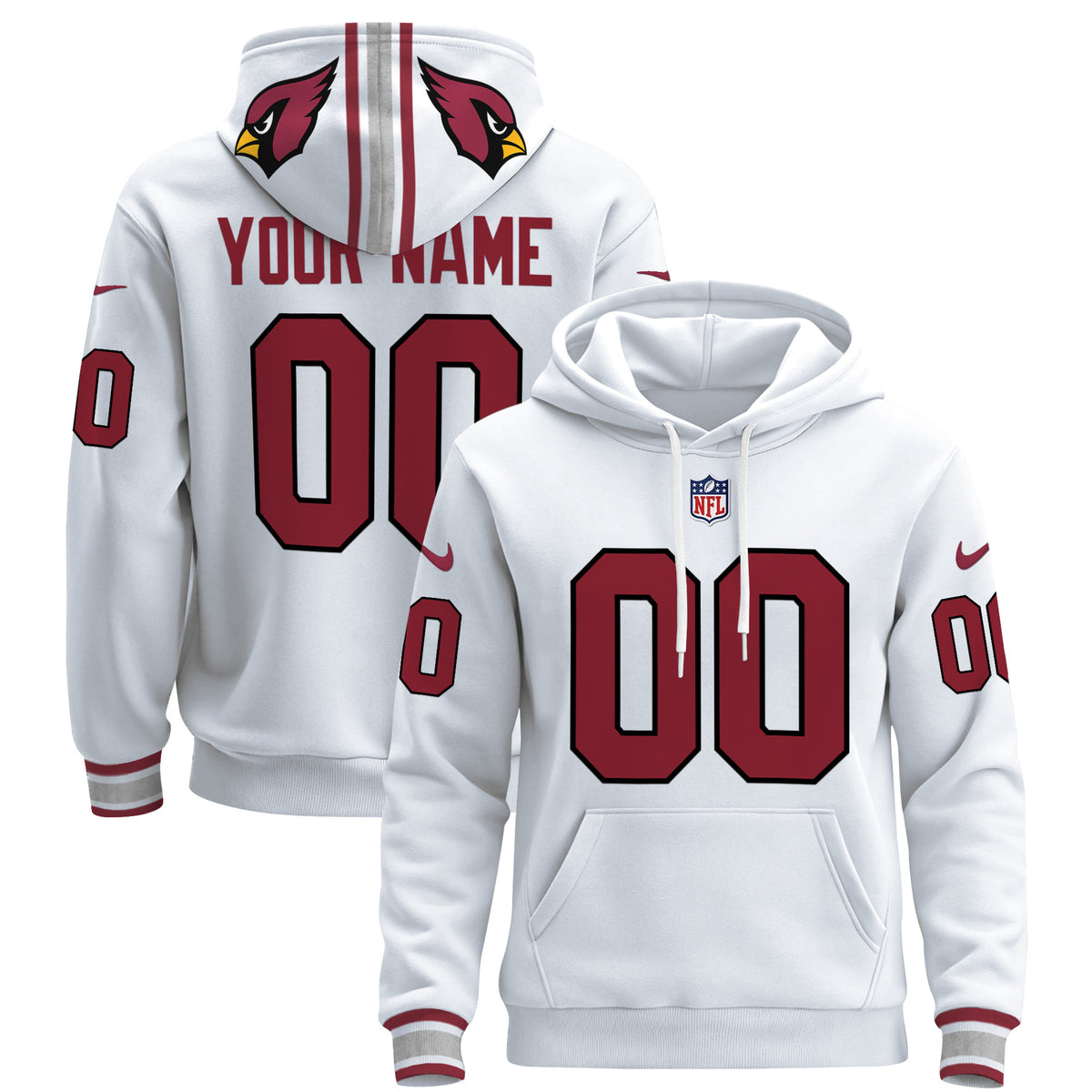 Arizona Cardinals 2024 Custom Pullover Hoodie - All Stitched - White — view 1