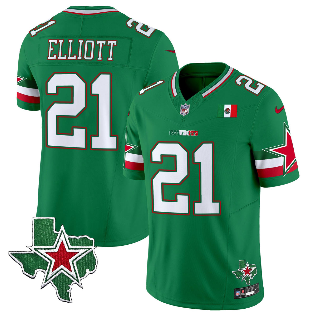 Men's Dallas Cowboys 2025 Mexico Vapor Limited Jersey - All Stitched - Green - Ezekiel Elliott — view 1