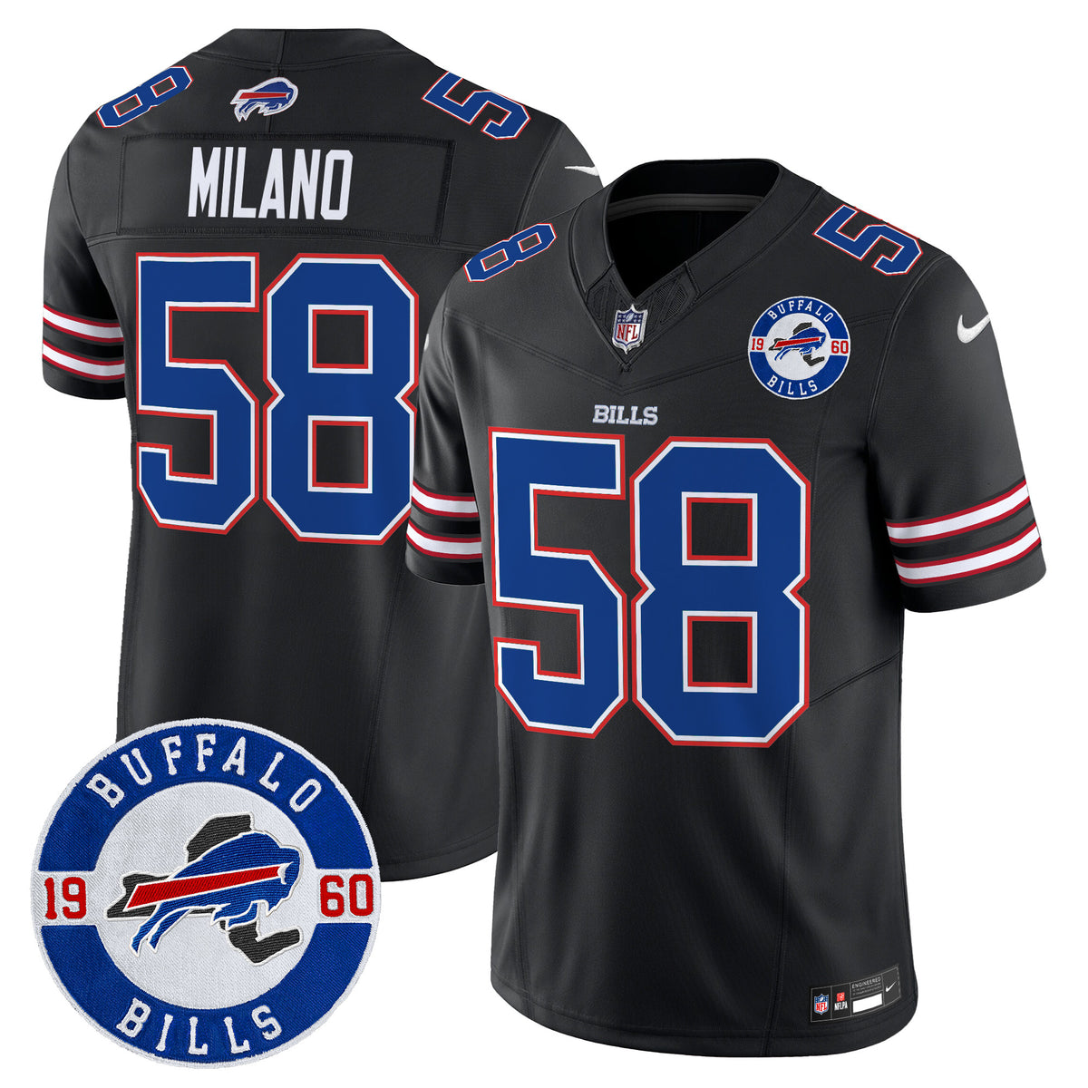 Men's Buffalo Bills 2024 Vapor Limited Jersey - Est. 1960 Patch - All Stitched - Black - Matt Milano — view 1