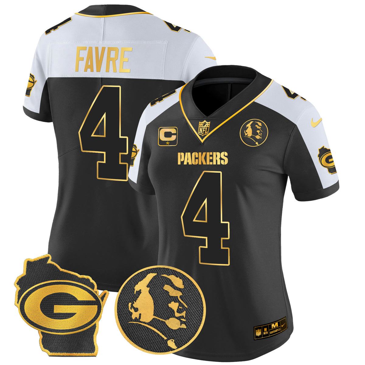 Women's Packers John Madden & Home Patch Gold Vapor Limited Jersey - All Stitched - Alternate - Brett Favre — view 1