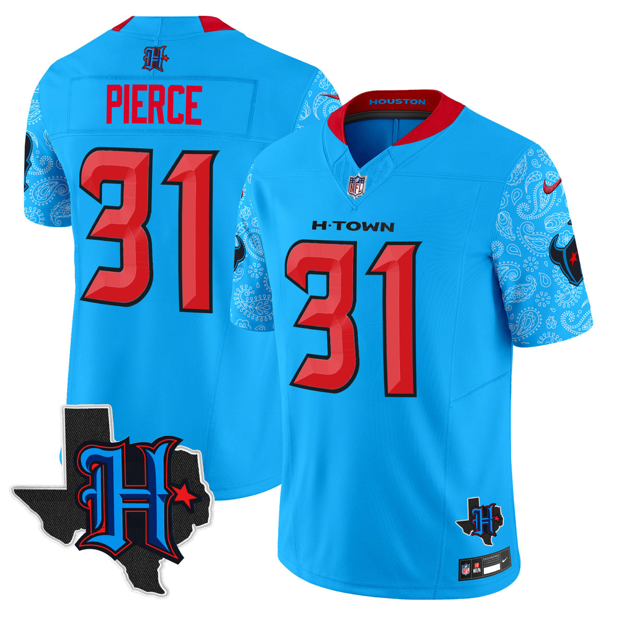 Men's Houston Texans 2024 Texas Patch Vapor Limited Jersey V4 - All Stitched - Blue - Dameon Pierce — view 1