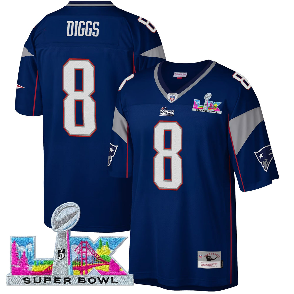 Men's New England Patriots Super Bowl LX Throwback Jersey - All Stitched - Royal - Stefon Diggs — view 1