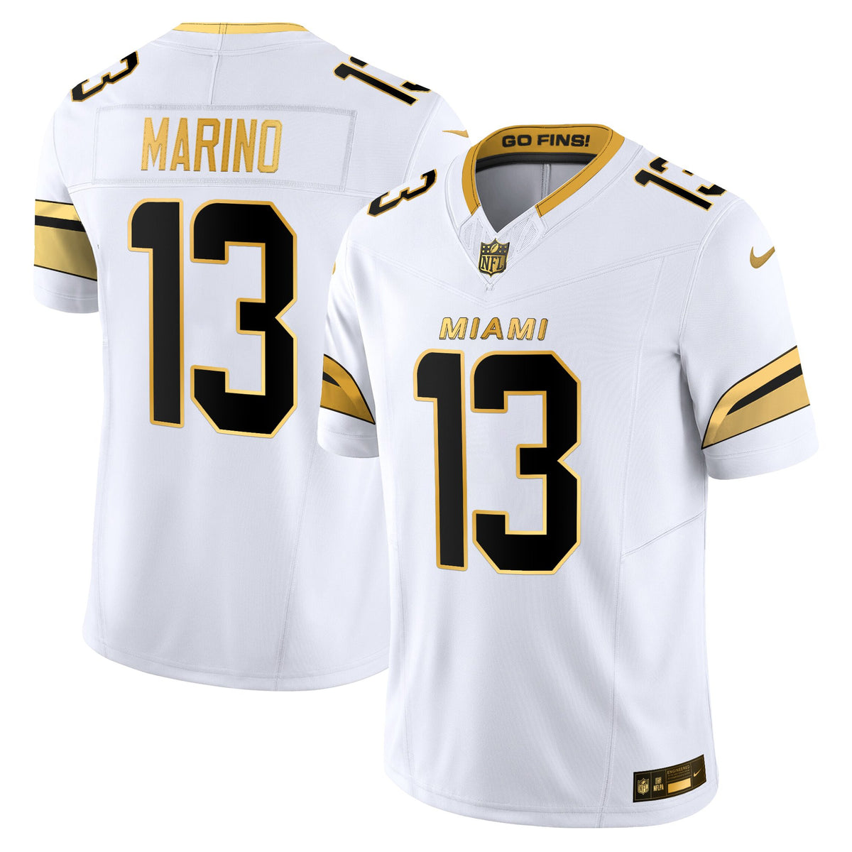 Men's Miami Dolphins 2025 Rivalries Gold Vapor Limited Jersey - All Stitched - White Gold - Dan Marino — view 1