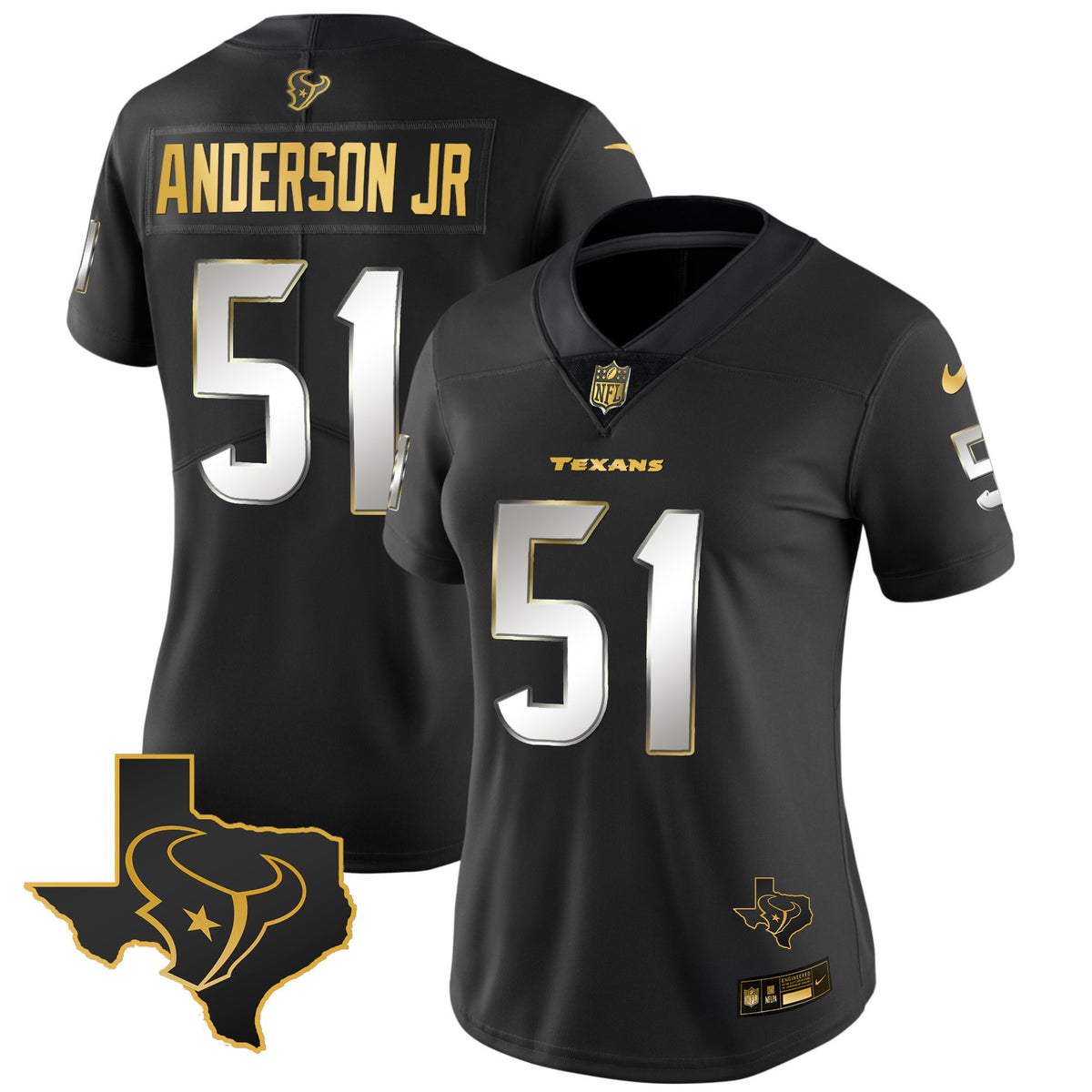 Women's Houston Texans Gold Vapor Limited Jersey - All Stitched - Black Limited - Will Anderson Jr — view 1