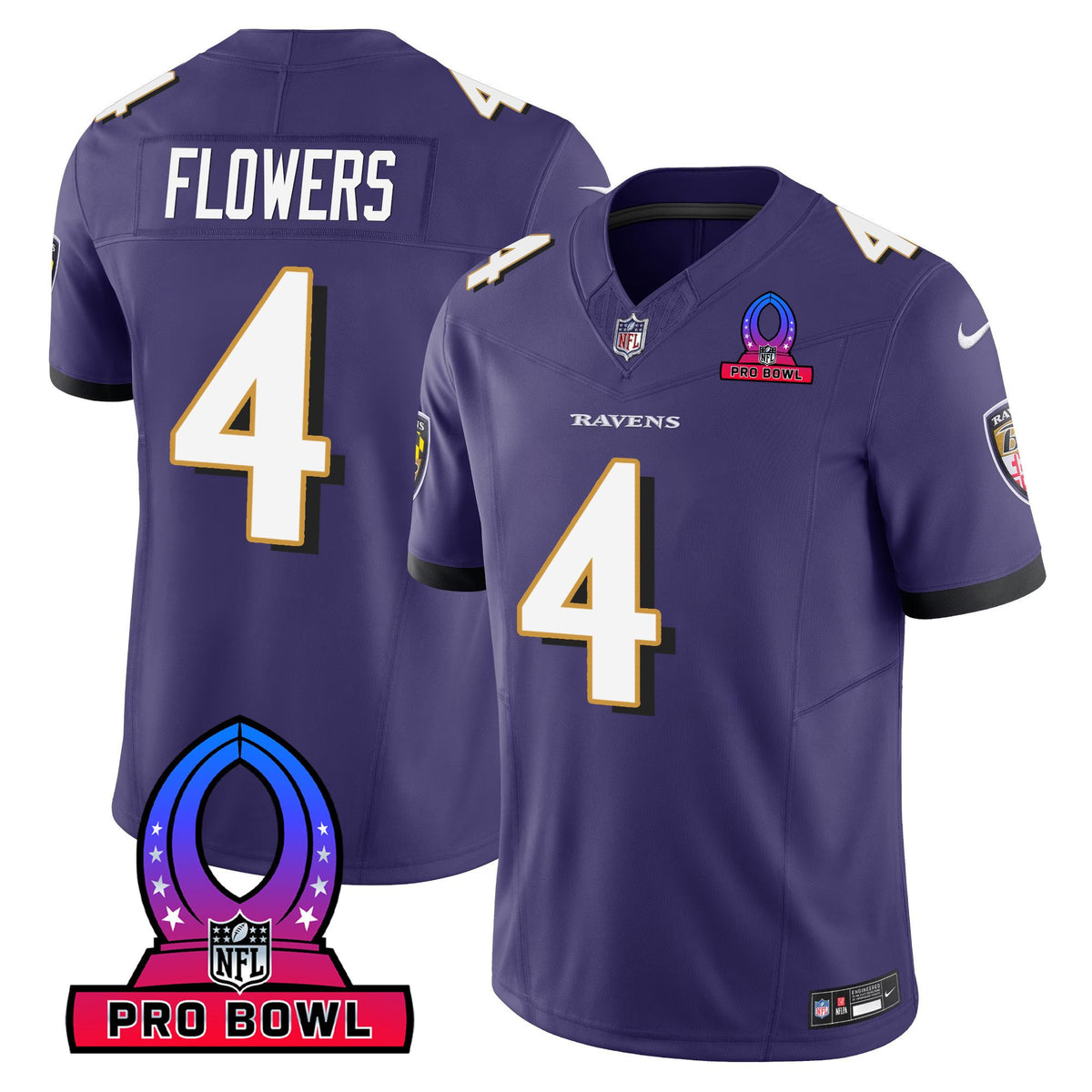 Men's Ravens 2024 Pro Bowl Patch Vapor Jersey - All Stitched - Purple - Zay Flowers — view 1