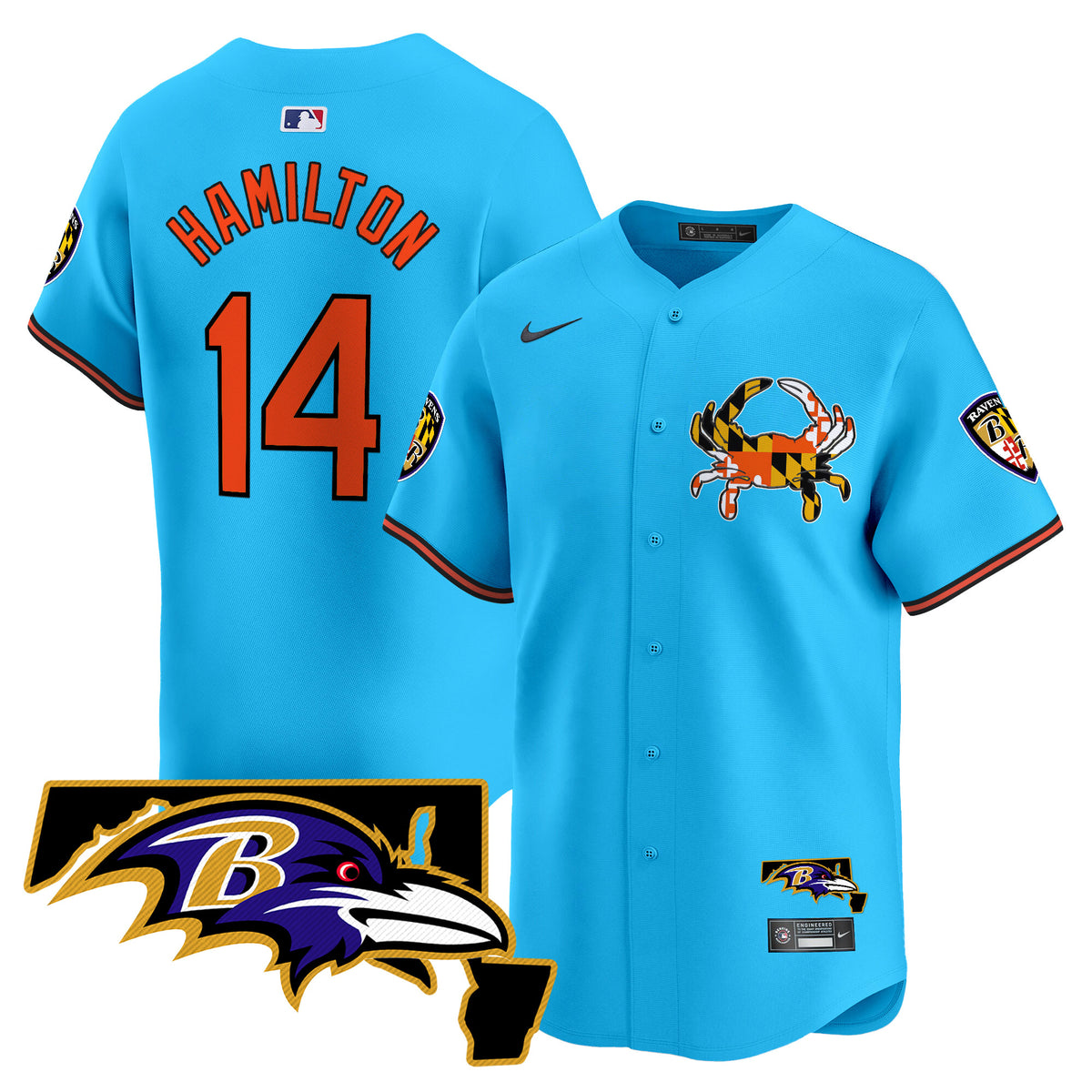 Men's Baltimore Ravens 2024 Vapor Premier Baseball Jersey - All Stitched - Light Blue - Kyle Hamilton — view 1