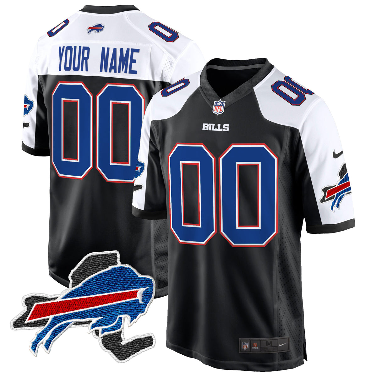 Buffalo Bills New York Patch Game Custom Jersey - All Stitched - Black Alternate — view 1
