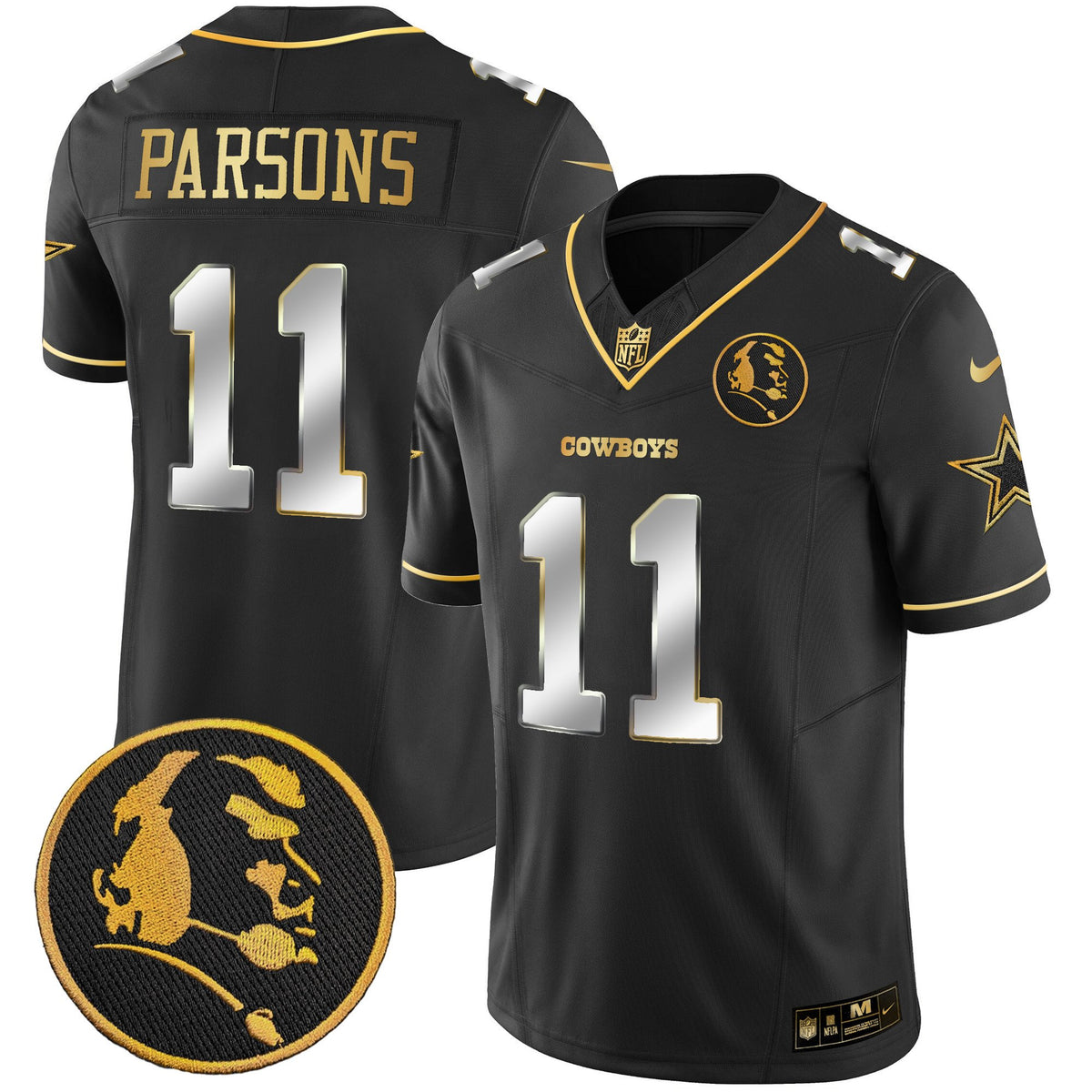 Men's Cowboys John Madden Patch Gold Vapor Jersey - All Stitched - Black Limited - Micah Parsons — view 1