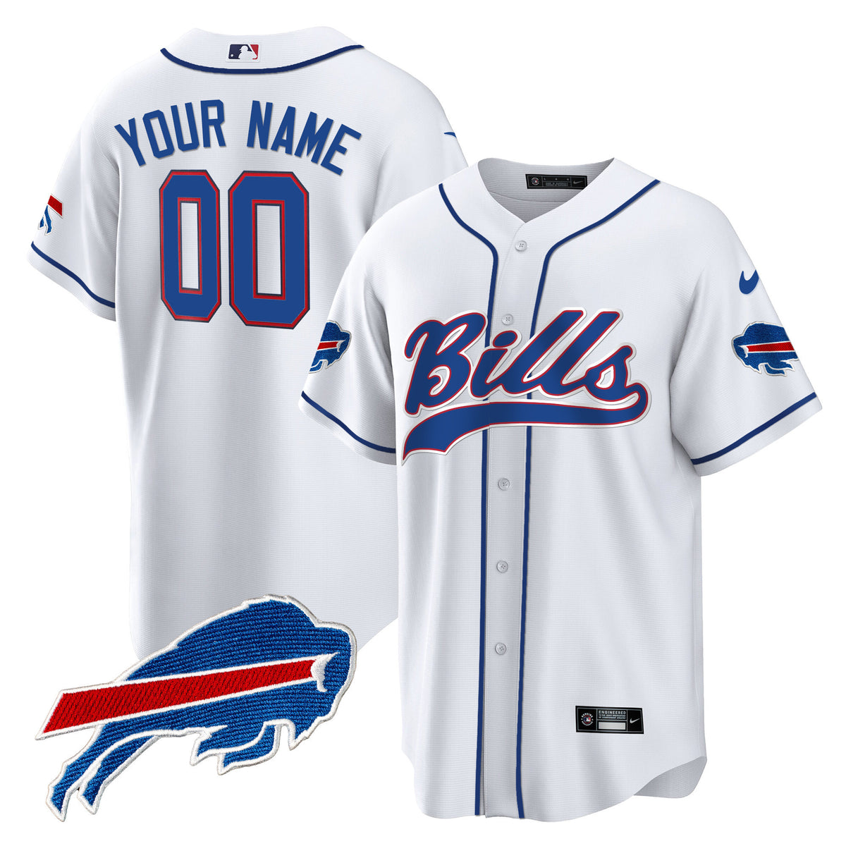 Buffalo Bills Baseball Custom Jersey - All Stitched - White — view 1