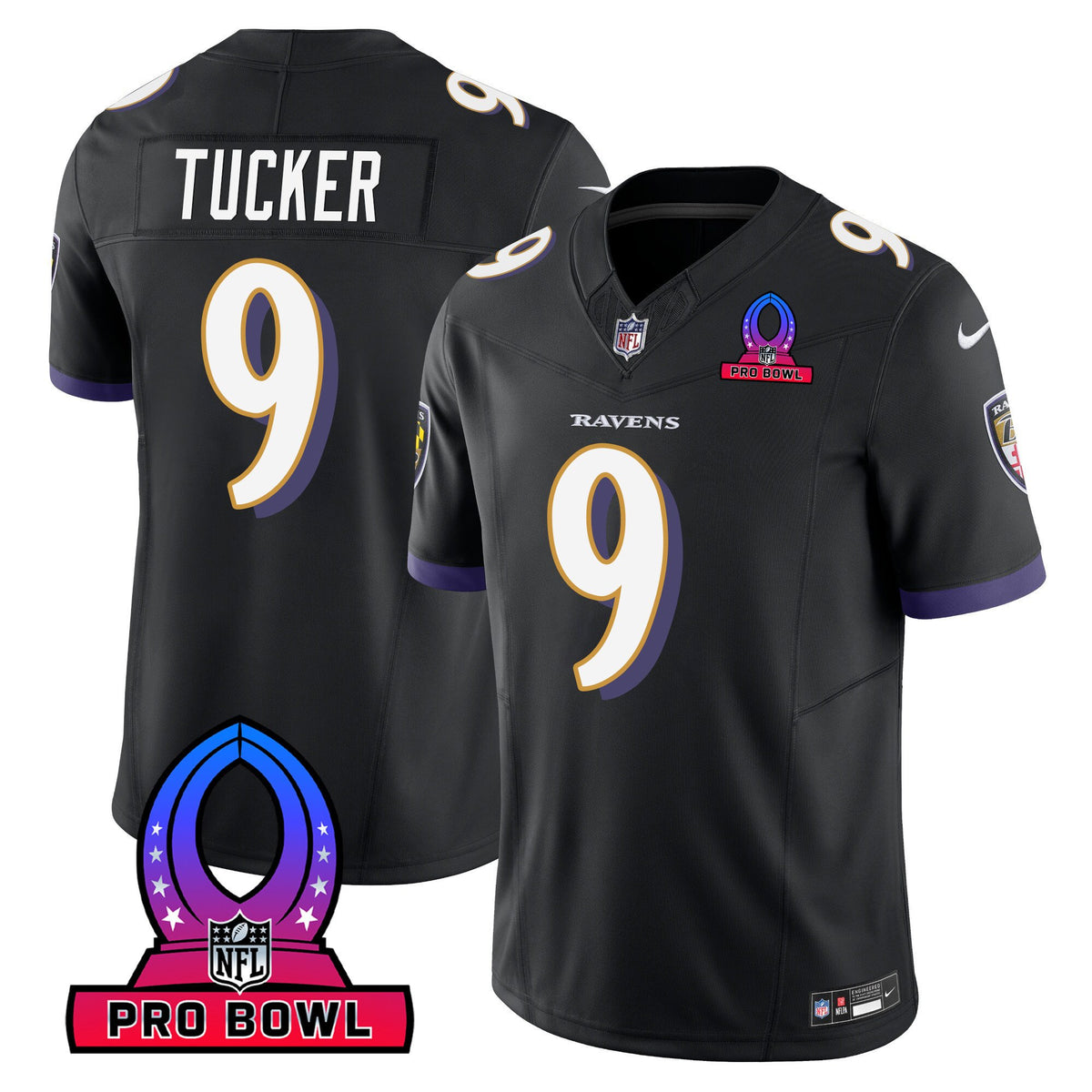 Men's Ravens 2024 Pro Bowl Patch Vapor Jersey - All Stitched - Black - Justin Tucker — view 1